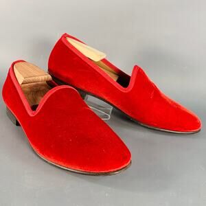DEL TORO Size 8.5 Red Velvet Grosgrain Trim Slip On Loafers